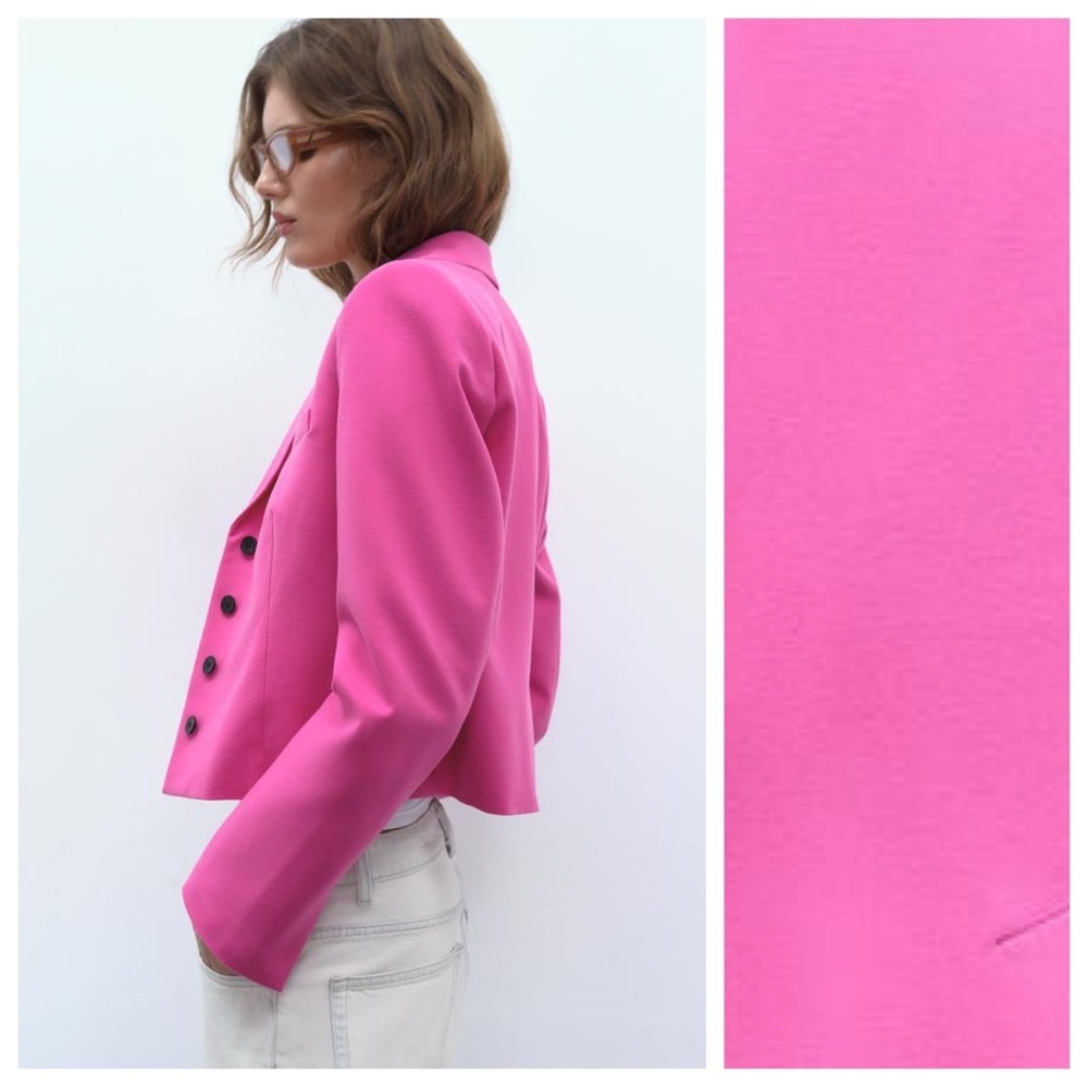 NWT. Zara Fuchsia Viscose Blend Textured Fitted Blazer. Size S. - Picture 4 of 13